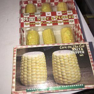 Corn of the Cob mini Salt/Pepper Shakers Set of 3 set of larger shakers BBQ